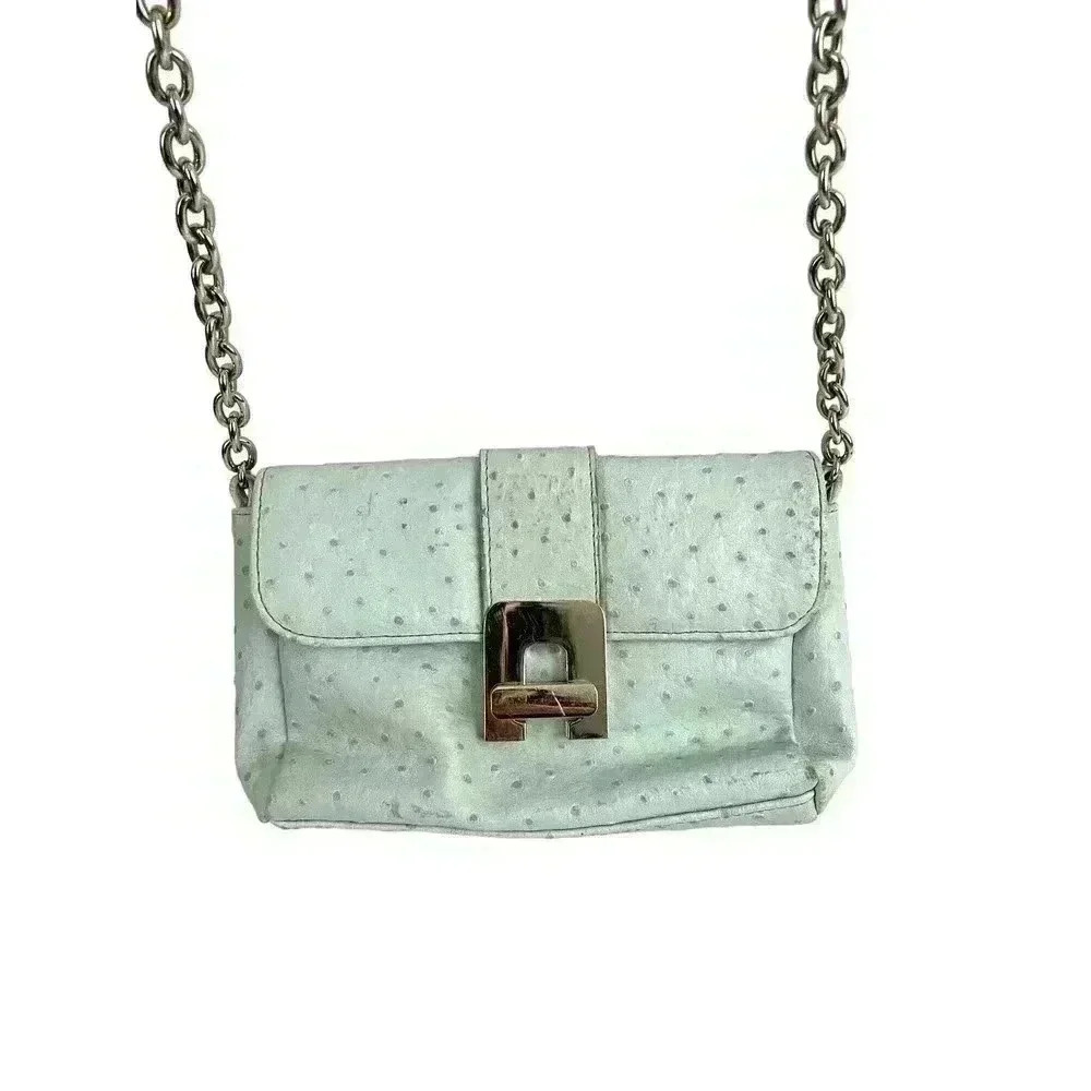 Chico's Crossbody Bag Blue Faux‎ Ostrich Leather Women's Handbag Purse